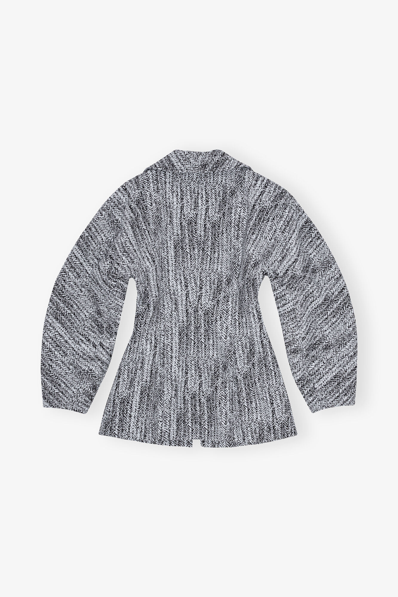 Blue Cotton Tweed Curve Sleeve Jacket, Cotton, in colour Celestial Blue - 2 - GANNI