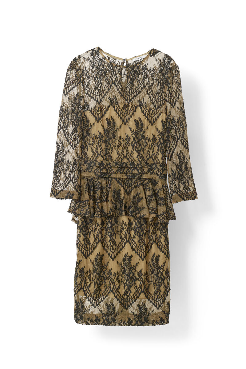 Larkin Lace Dress, in colour Tobacco Brown/Black - 1 - GANNI