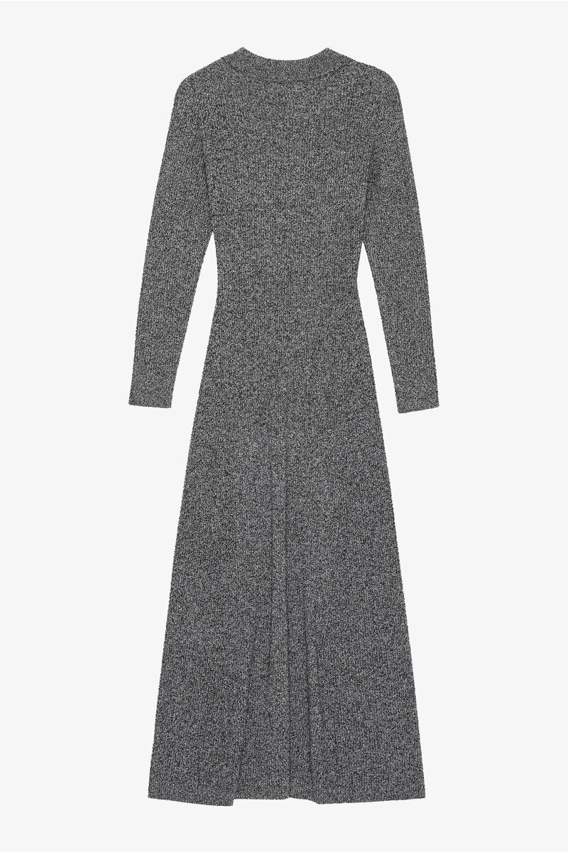 Grey Collar Maxi Dress, Cashmere, in colour Ebony Melange - 2 - GANNI