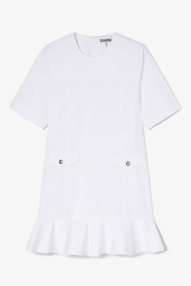 Stretch Cotton Mini Dress, in colour Bright White - 1 - GANNI