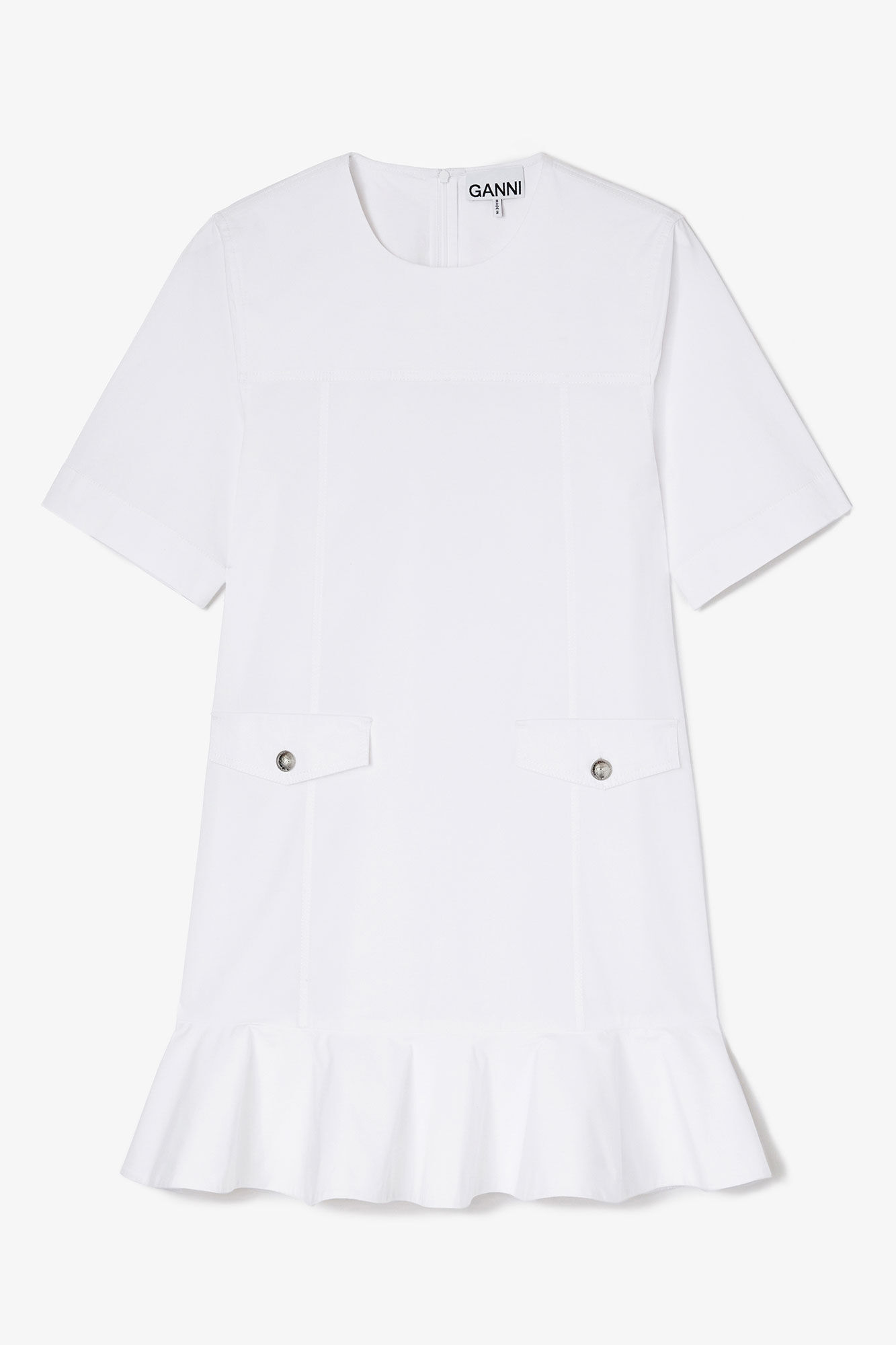 Stretch Cotton Mini Dress, in colour Bright White - 1 - GANNI
