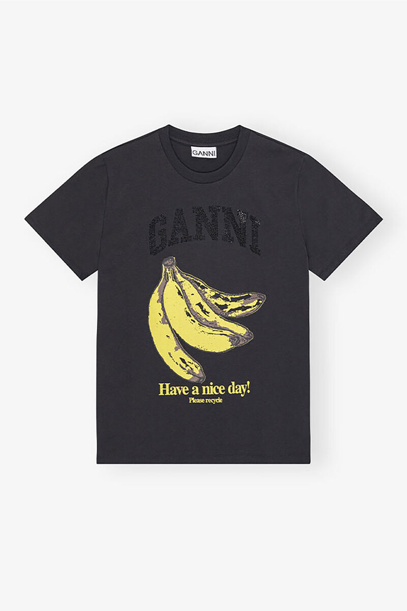 T-shirt à imprimé graphique banane noir, Cotton, in colour Phantom - 1 - GANNI