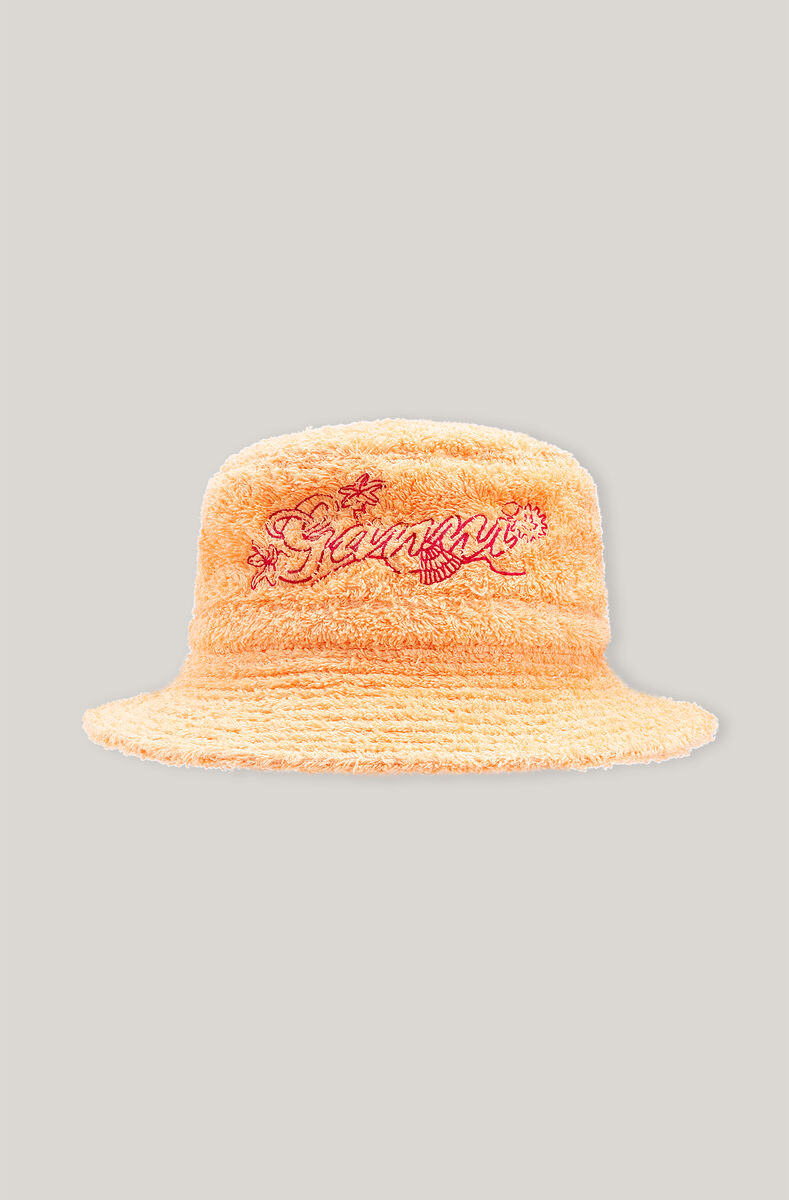 Beach Terry Terry Bucket Hat, Cotton, in colour Peach Fuzz - 1 - GANNI