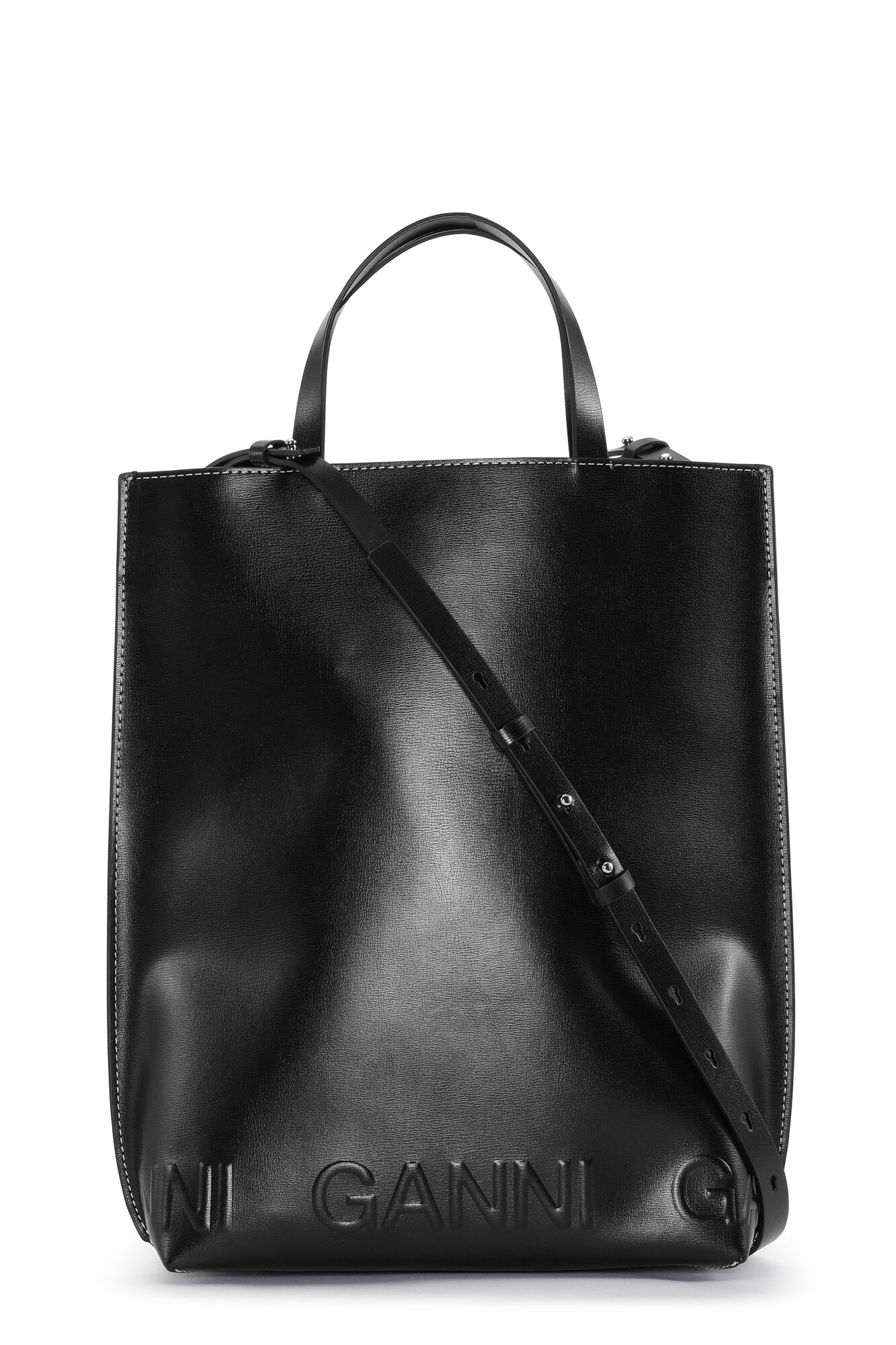 Sac à main moyen à logo, Polyurethane, in colour Black - 1 - GANNI
