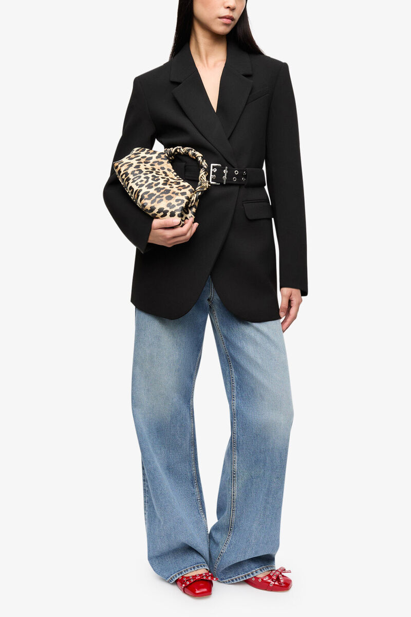 Blazer contrecoll&eacute; en cr&ecirc;pe noir, Recycled Polyester, in colour Black - 3 - GANNI