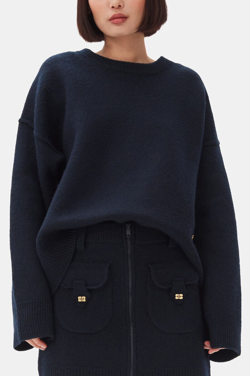 Dark Blue Wool Sweater, Wool, in colour Sky Captain - 1 - GANNI