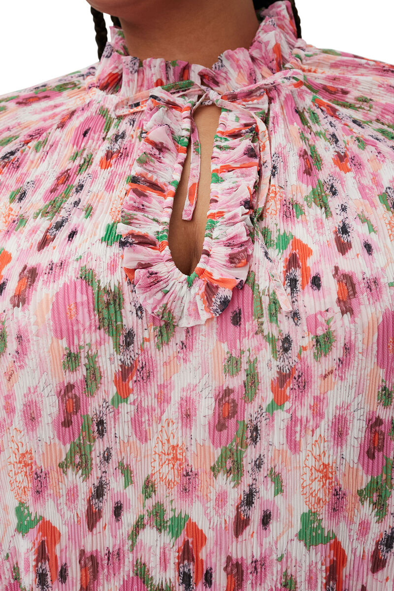 Pleated Georgette Ruffle Mini Dress, in colour Sugar Plum - 7 - GANNI