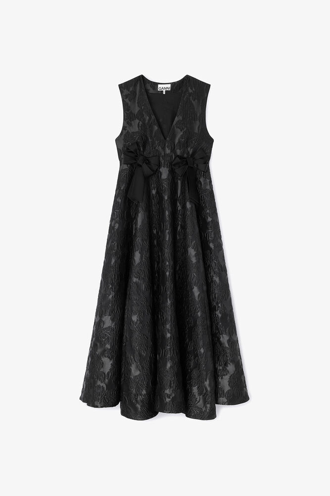 Robe longue en satin cloqu&eacute;, Black