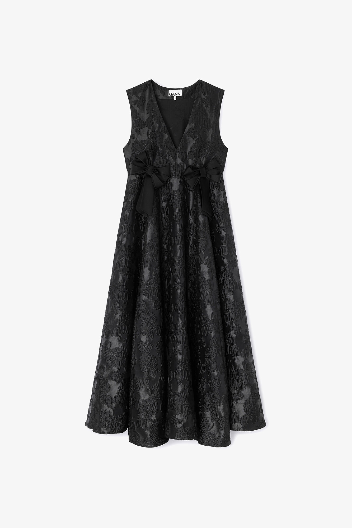 Robe longue en satin cloqu&eacute;, Recycled Polyester, in colour Black - 1 - GANNI