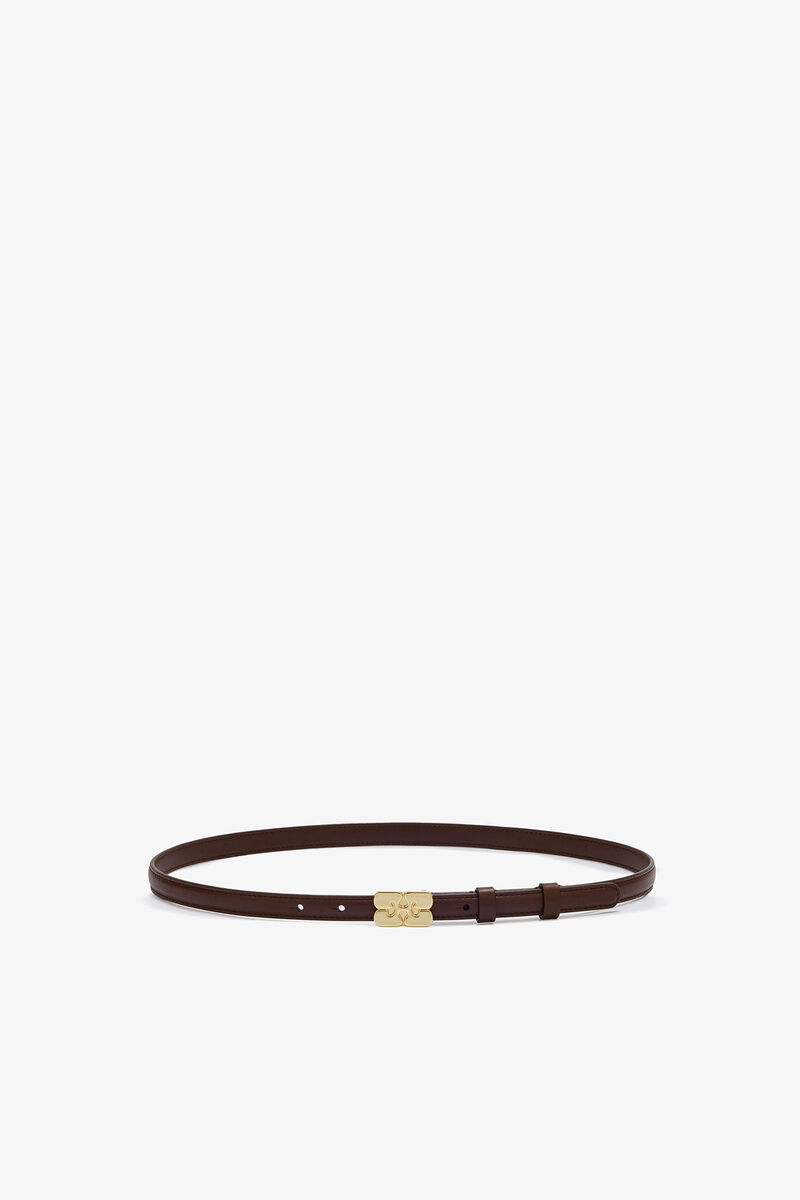 Kat Small Belt in Brown, Recycled Leather, in colour Chicory Coffee - 1 - GANNI