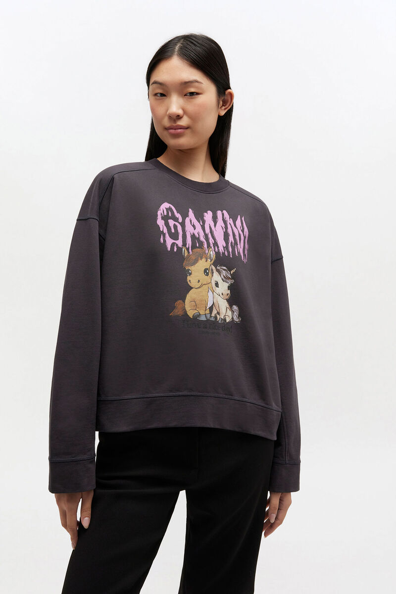 Grey Isoli Jersey Sweatshirt, Organic Cotton, in colour Phantom - 1 - GANNI