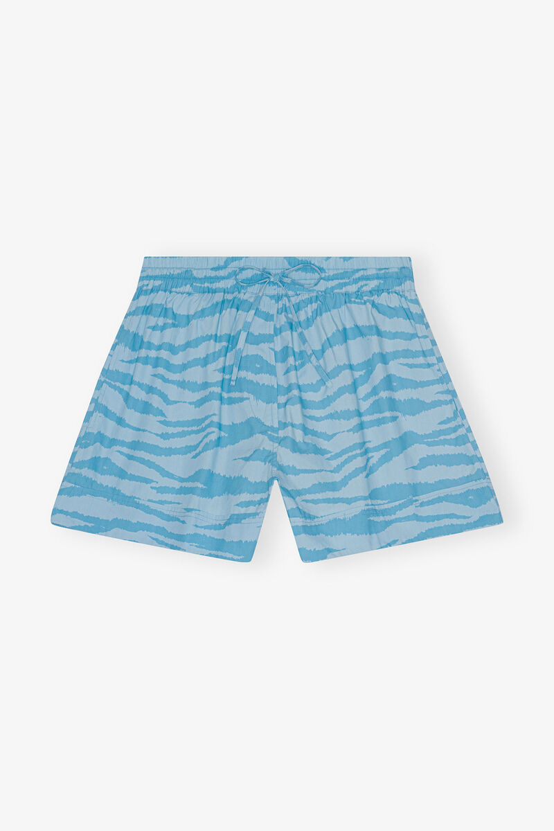Tryckta Bomulls Shorts med Resår, Cotton, in colour Ethereal Blue - 1 - GANNI