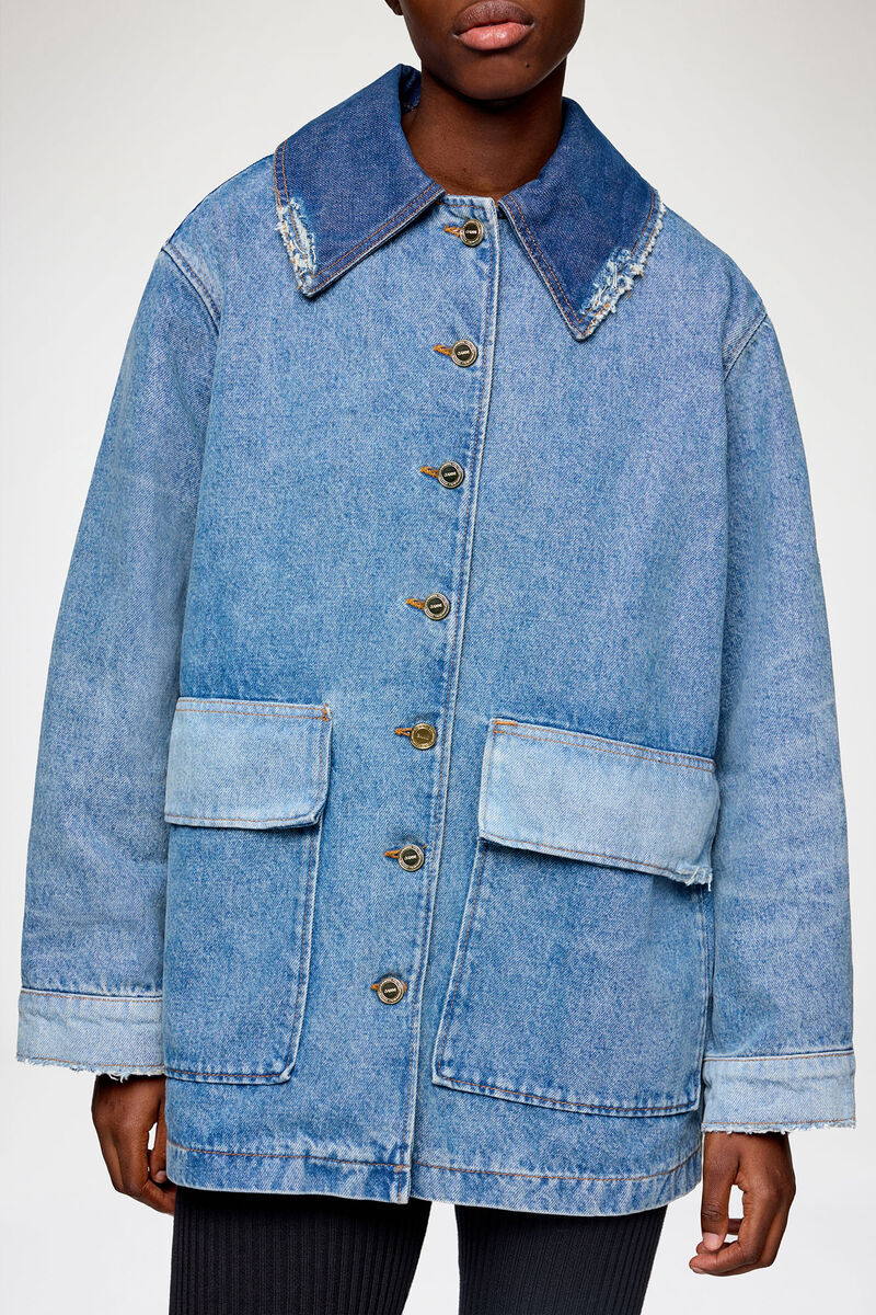 Jacke aus Patchwork-Denim, Organic Cotton, in colour Mid Blue Vintage - 3 - GANNI