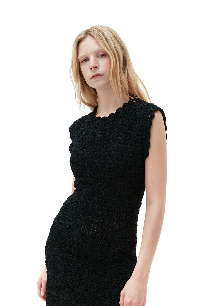 Velvet Crochet Open Back Mini Dress, Polyester, in colour Black - 3 - GANNI