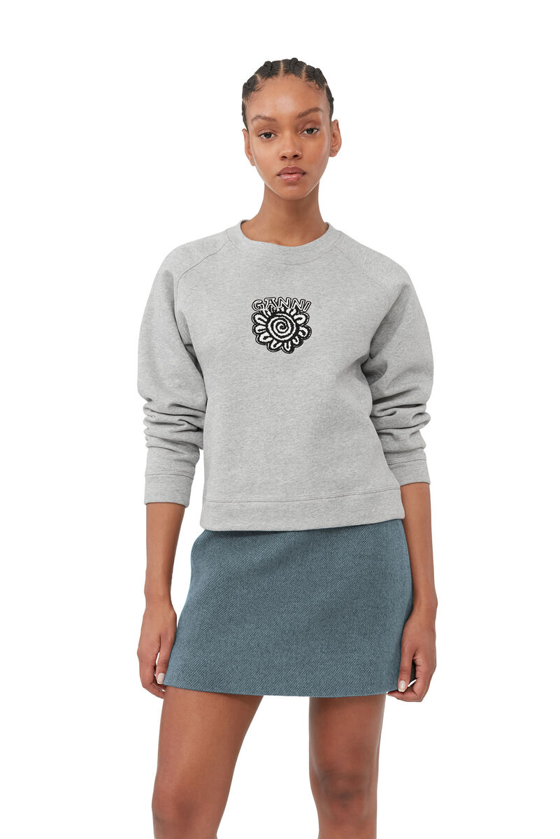Grey Isoli Raglan Solid Sweatshirt, Cotton, in colour Paloma Melange - 4 - GANNI