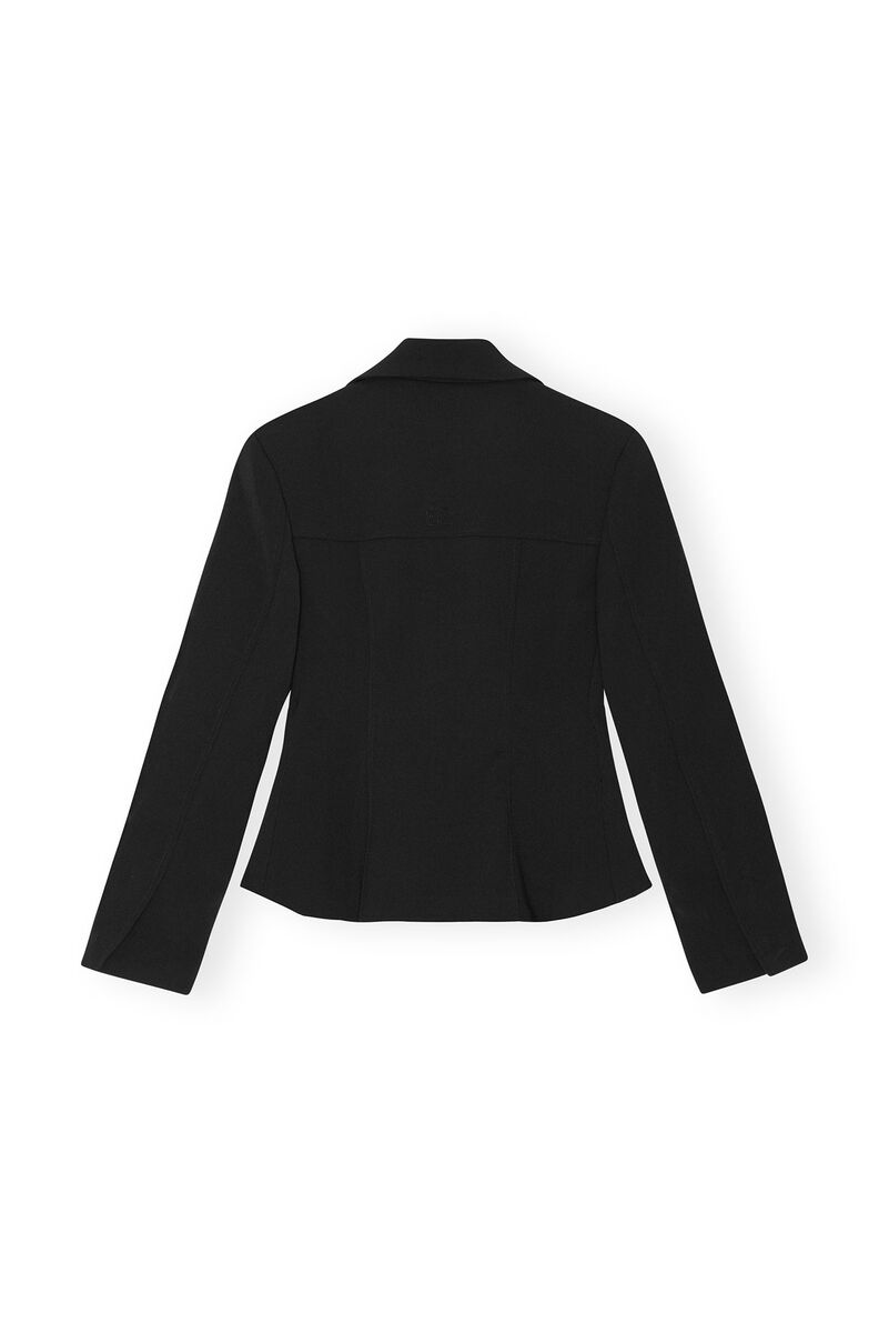 Black Bonded Crepe Fitted Blazer, Polyester, in colour Black - 2 - GANNI