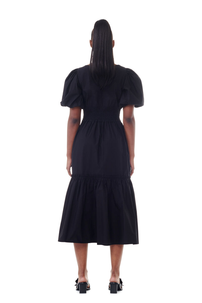 Black Cotton Poplin Long Smock klänning, Cotton, in colour Black - 4 - GANNI