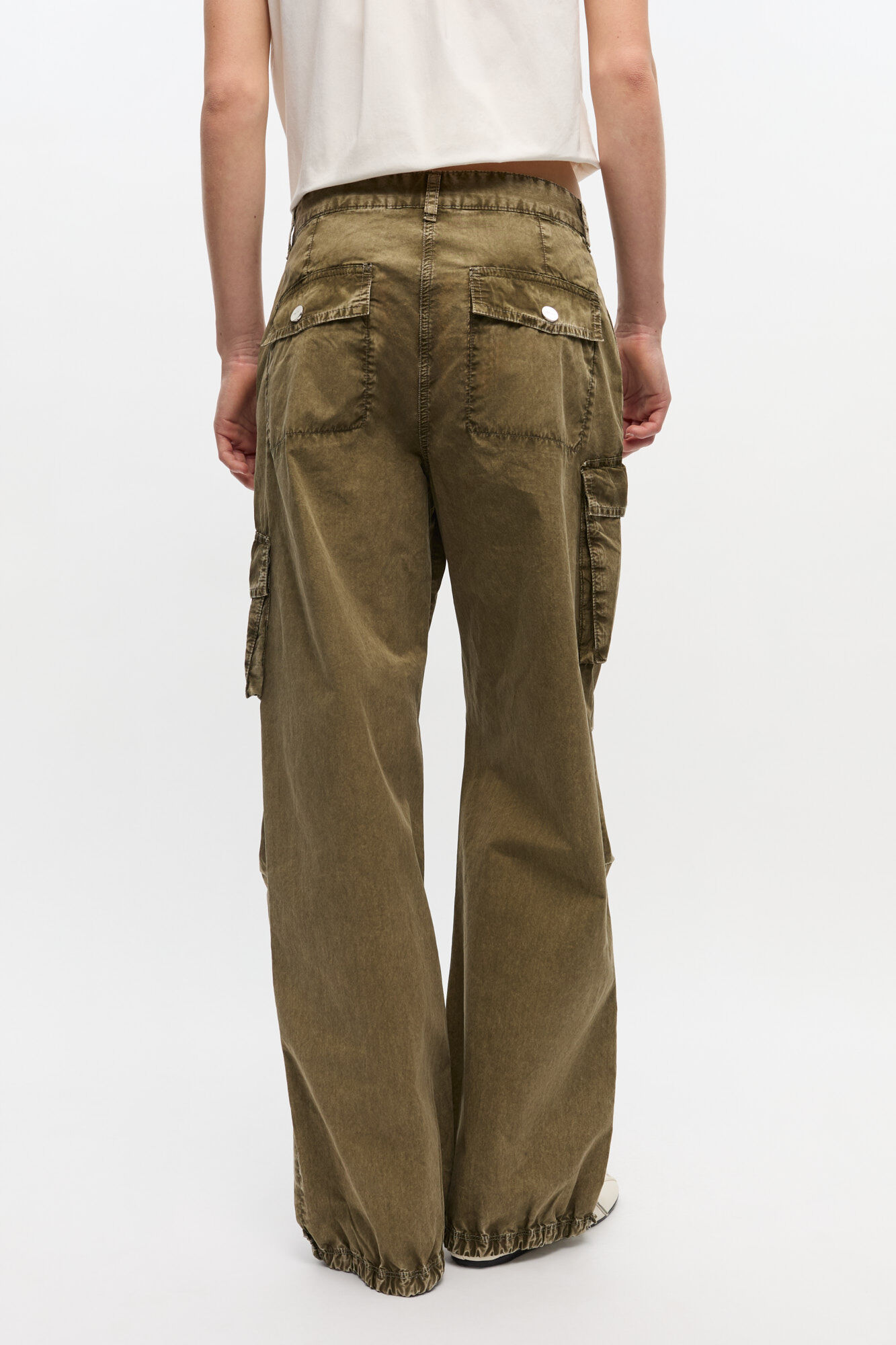 Green Washed Cotton Twill Trousers, Cotton, in colour Kalamata - 3 - GANNI