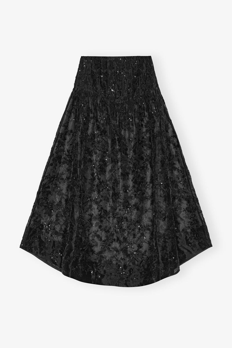 Black Embellished Organza Skirt, Recycled Polyester, in colour Black - 1 - GANNI