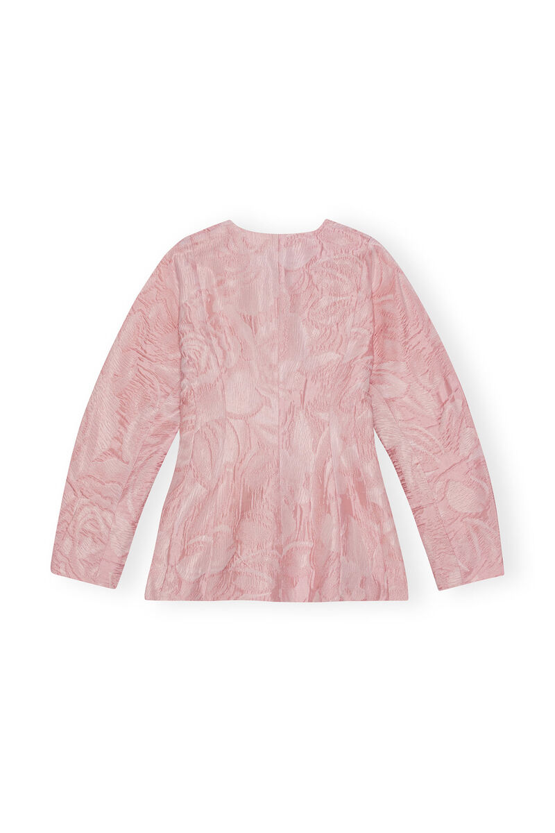Blazer Pink Textured Cloqué Curve Sleeve, Nylon, in colour Bleached Mauve - 2 - GANNI