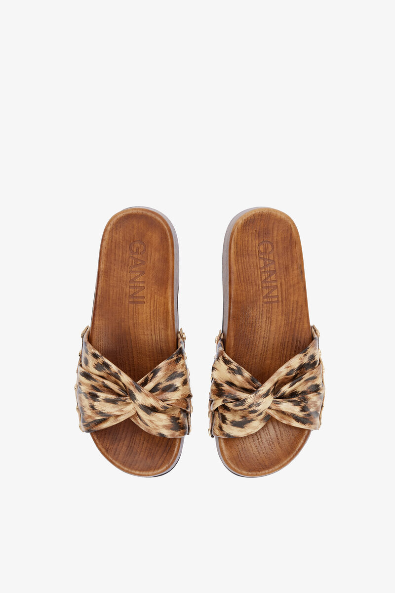 Tia Fairy Clog in Print, Recycled Polyester, in colour Argan Oil - 3 - GANNI