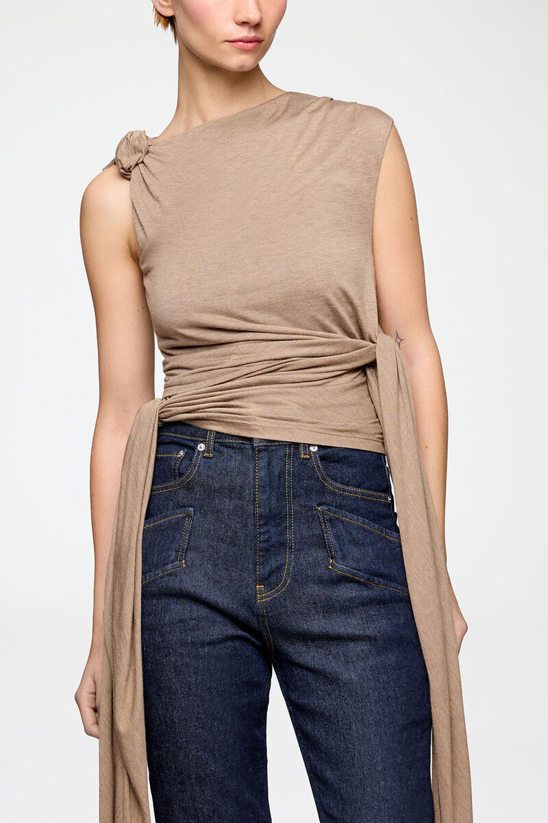 Top in Beige Jersey, Viscose, in colour Coca Mocha - 2 - GANNI