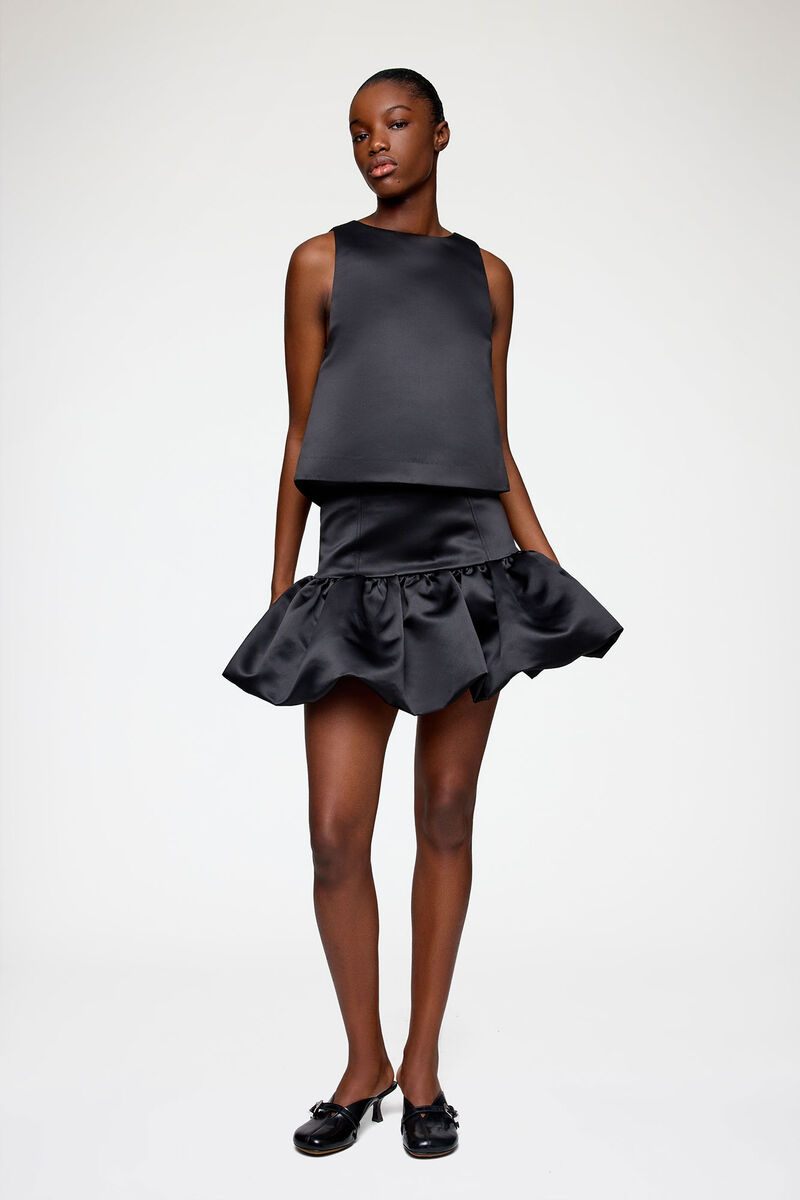 Skirt in Black Satin, Recycled Polyester, in colour Black - 1 - GANNI
