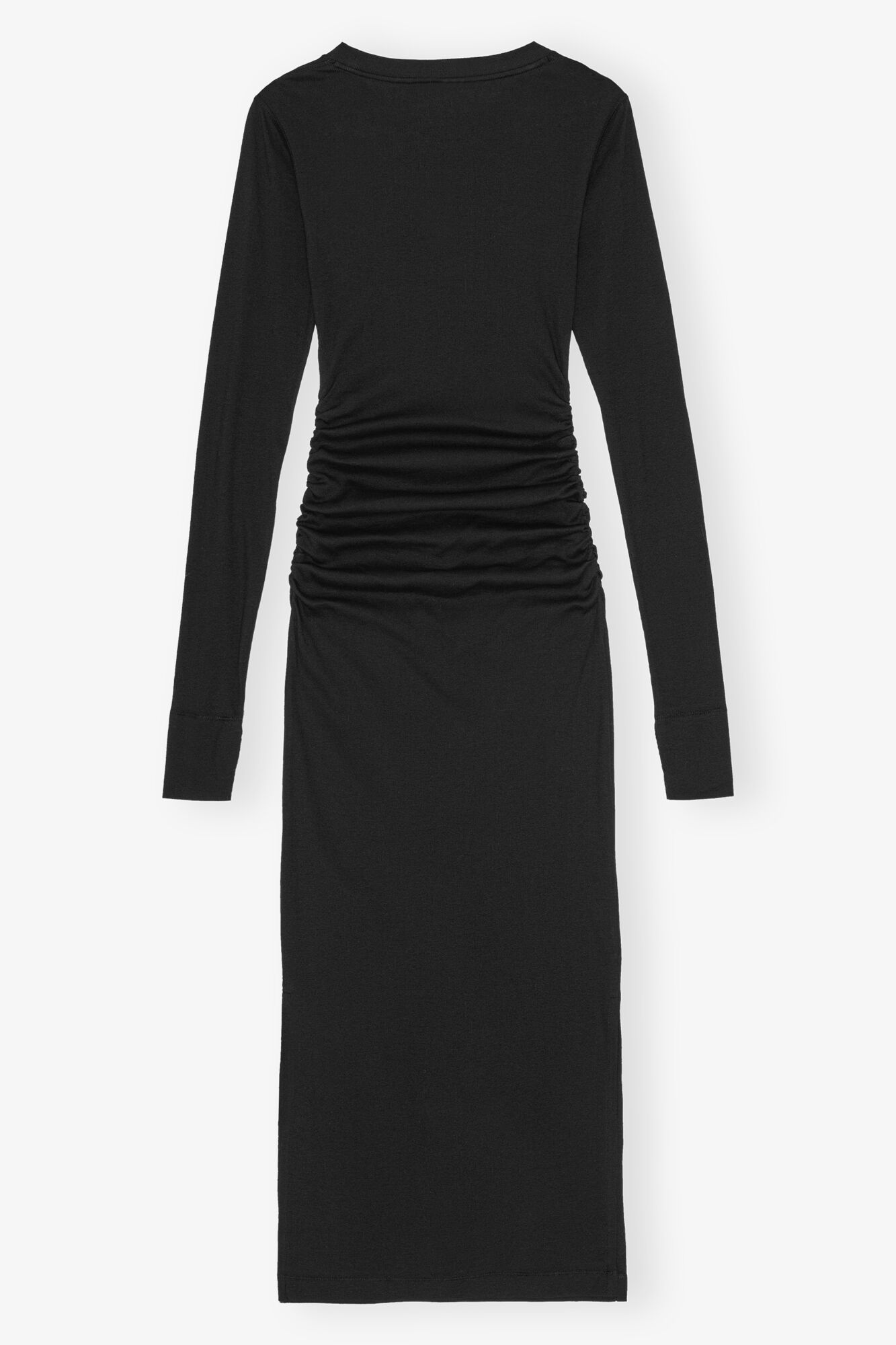 Black Ribbed Long Dress, Elastane, in colour Black - 2 - GANNI