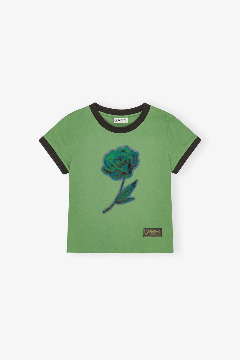 Baby Fit T-Shirt in Green, Organic Cotton, in colour Stone Green - 1 - GANNI
