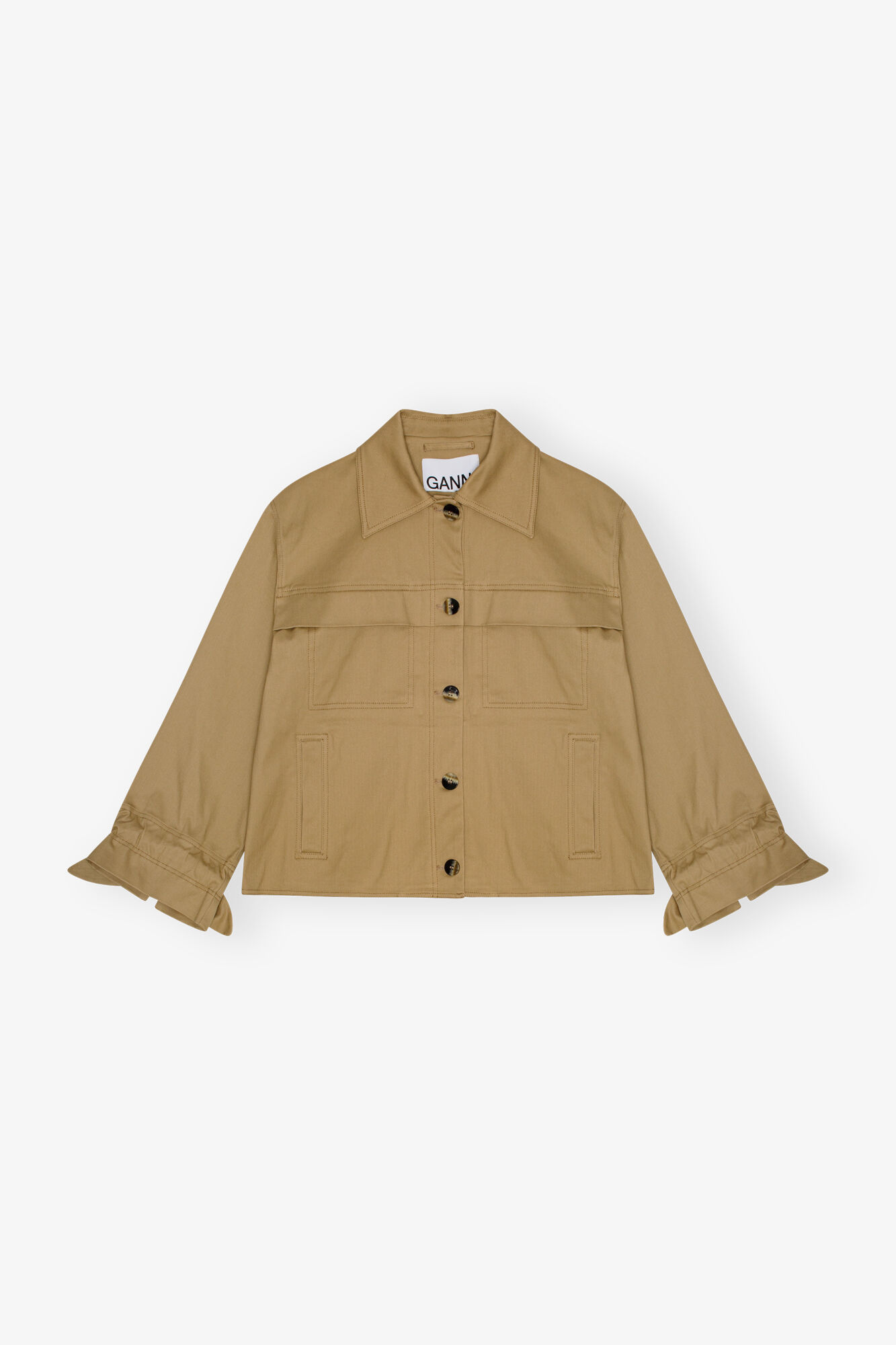 Brown Herringbone Canvas jacka, Elastane, in colour Tiger's Eye - 1 - GANNI