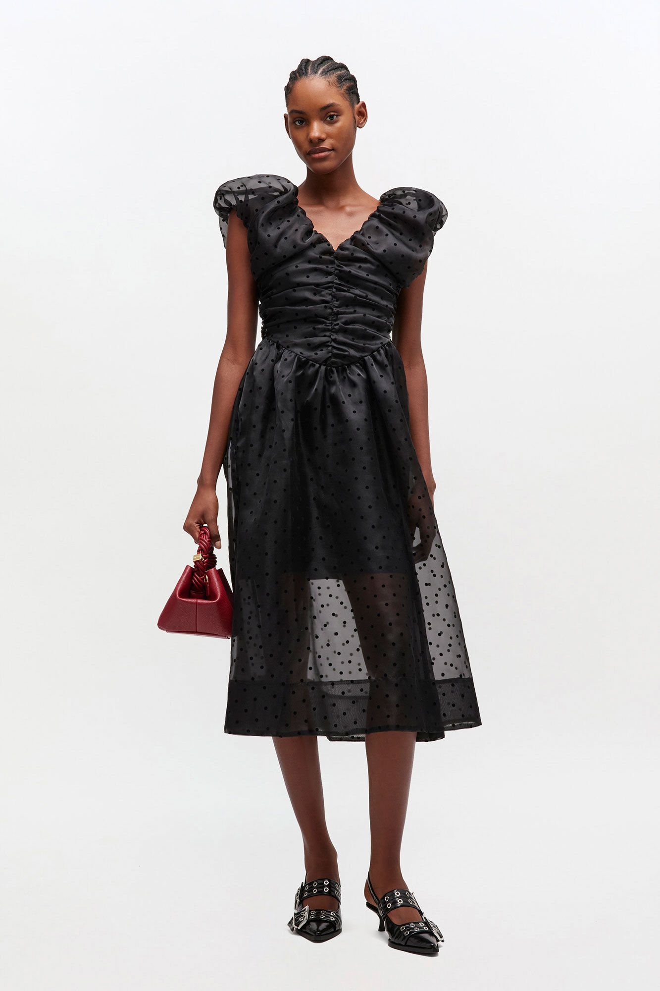 Black Black Organza Ruched Dress | GANNI (Global) ID
