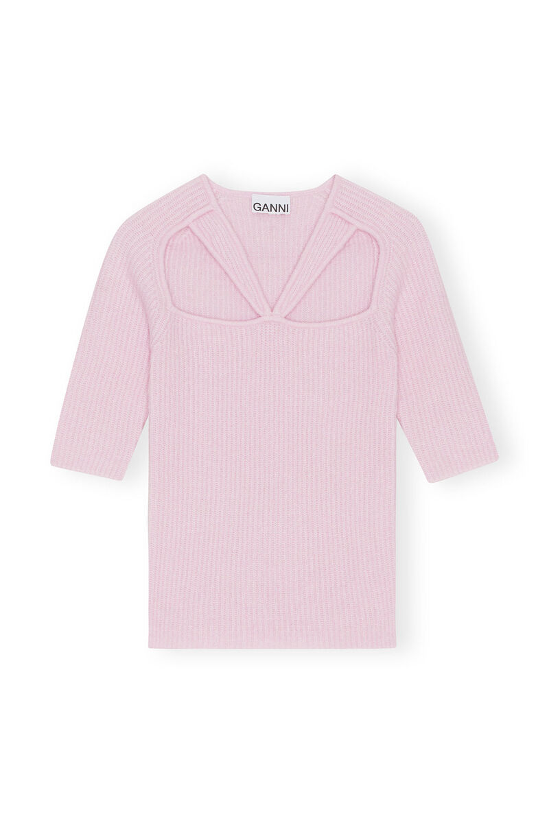 Soft Wool Cut Out Top, Alpaca, in colour Pink Tulle - 1 - GANNI