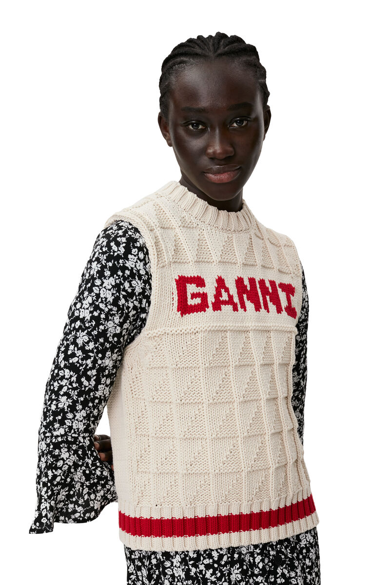 Cotton Rope Vest, Cotton, in colour Alabaster Gleam - 3 - GANNI