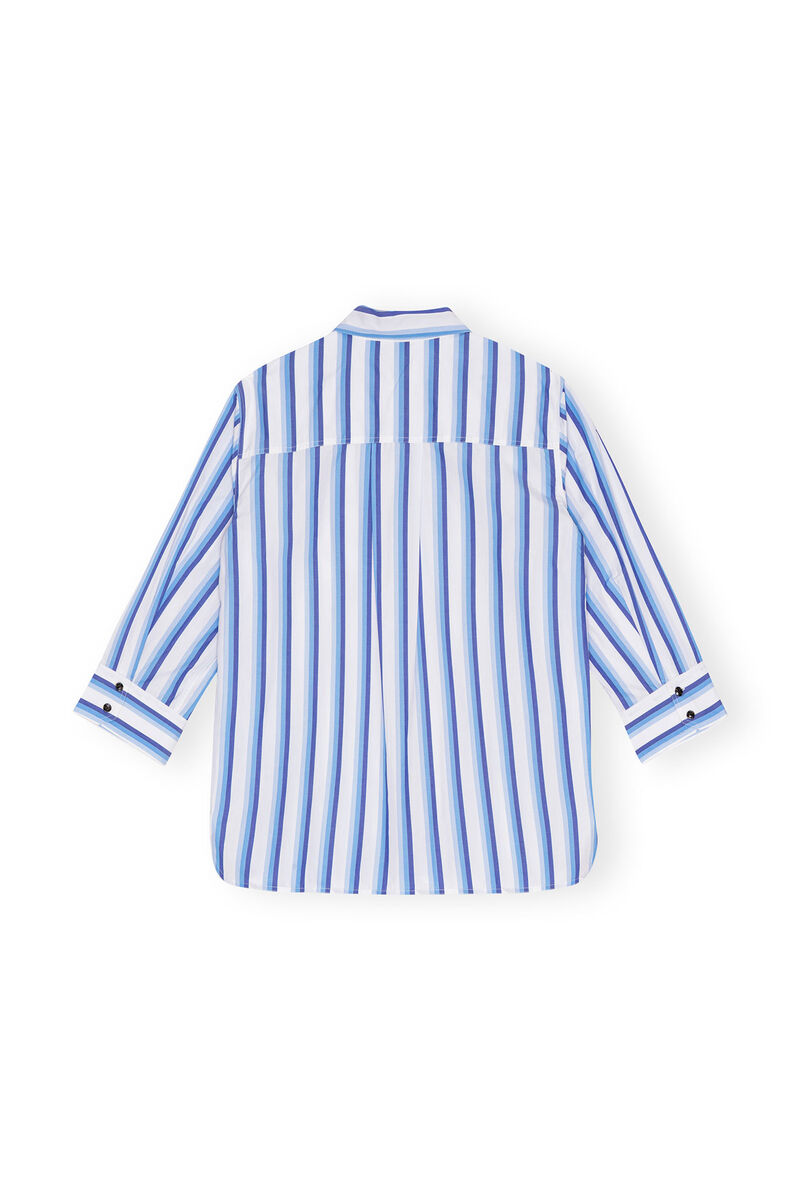 Blue Striped Cotton Oversized Skjorte, Cotton, in colour Silver Lake Blue - 2 - GANNI