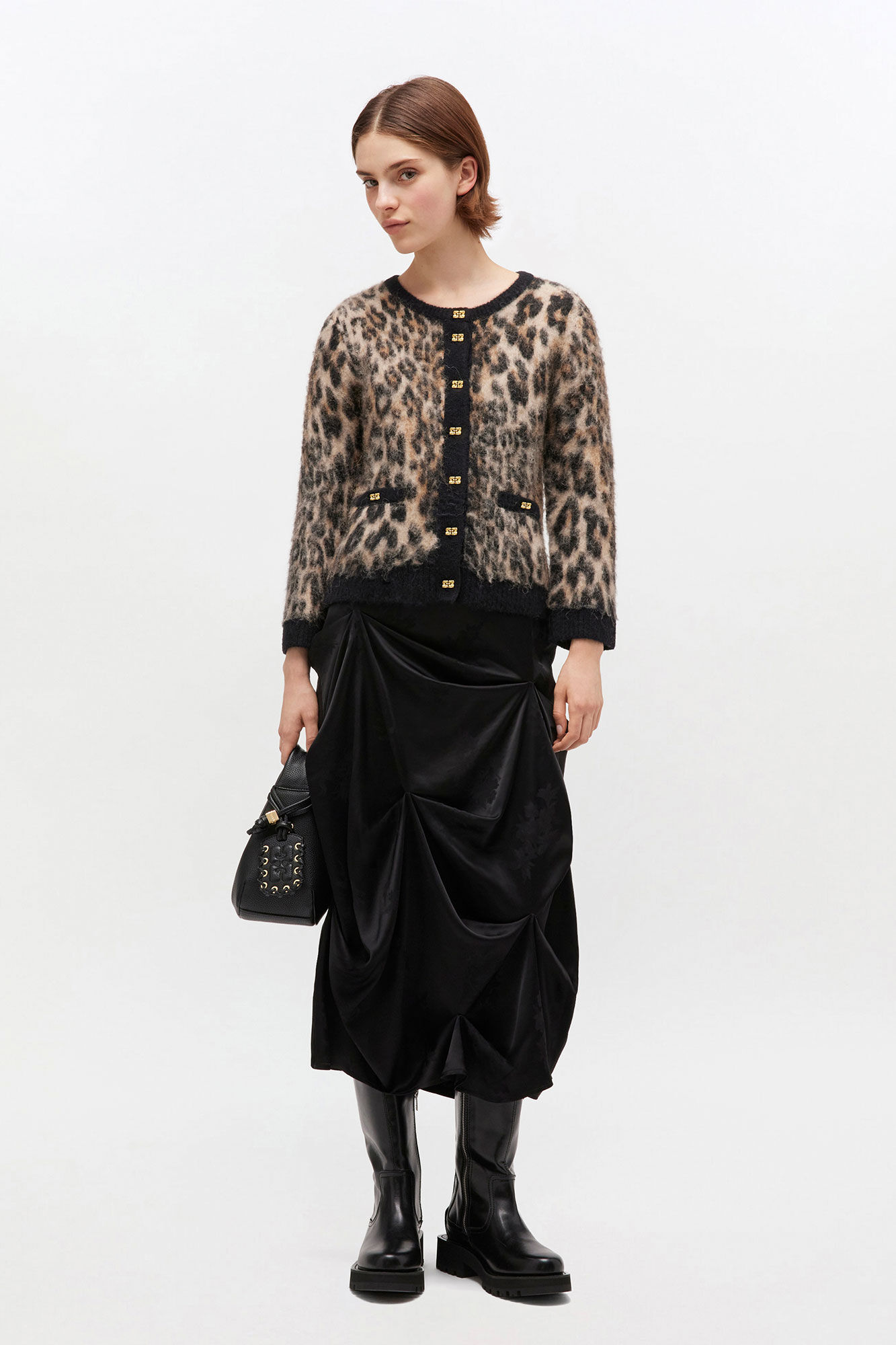 Leopard V-neck Cardigan, in colour Leopard - 2 - GANNI