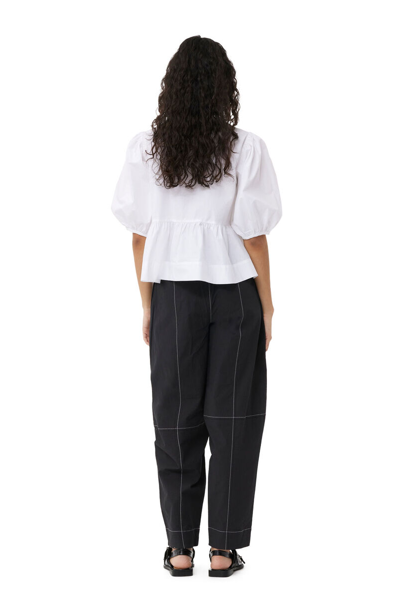 Cotton Crepe Elasticated Curve Pants, Cotton, in colour Black - 3 - GANNI