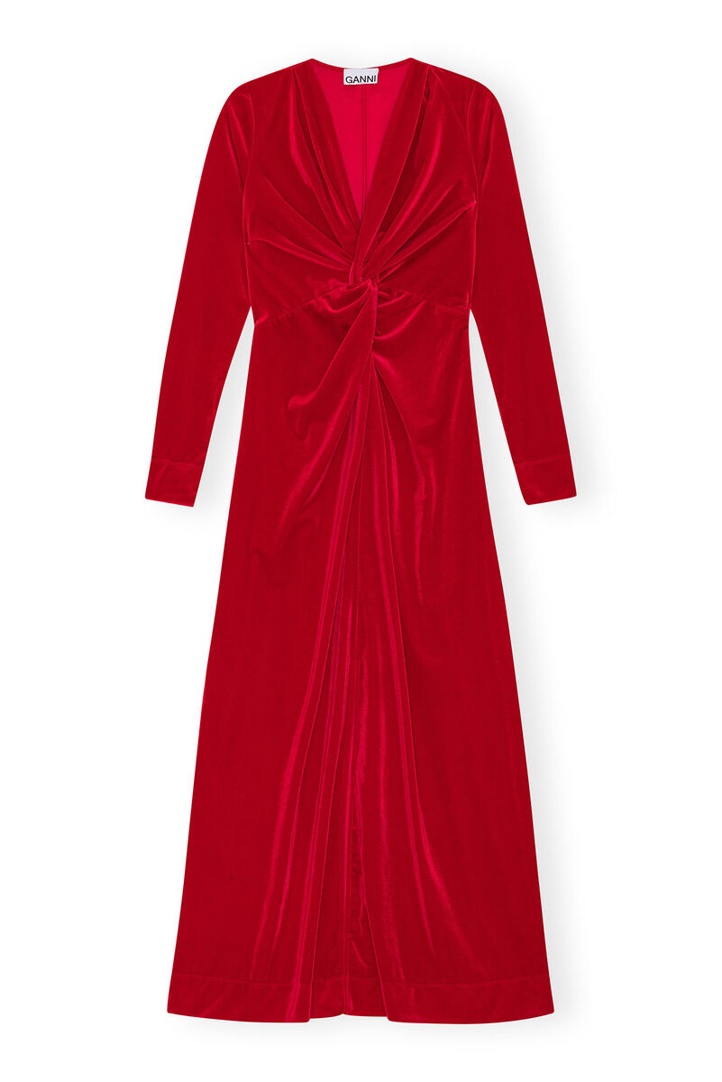 Red Velvet Jersey Twist Long Dress, Recycled Polyester, in colour Savvy Red - 1 - GANNI