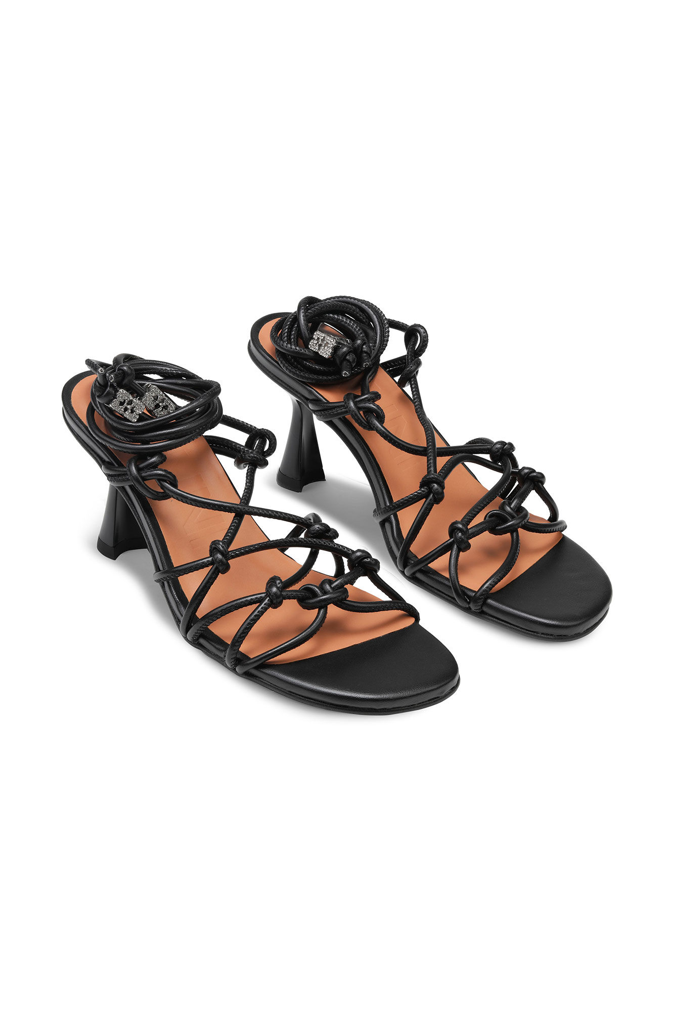 Black Knots High Heel Sandals, Vegan Leather, in colour Black - 3 - GANNI