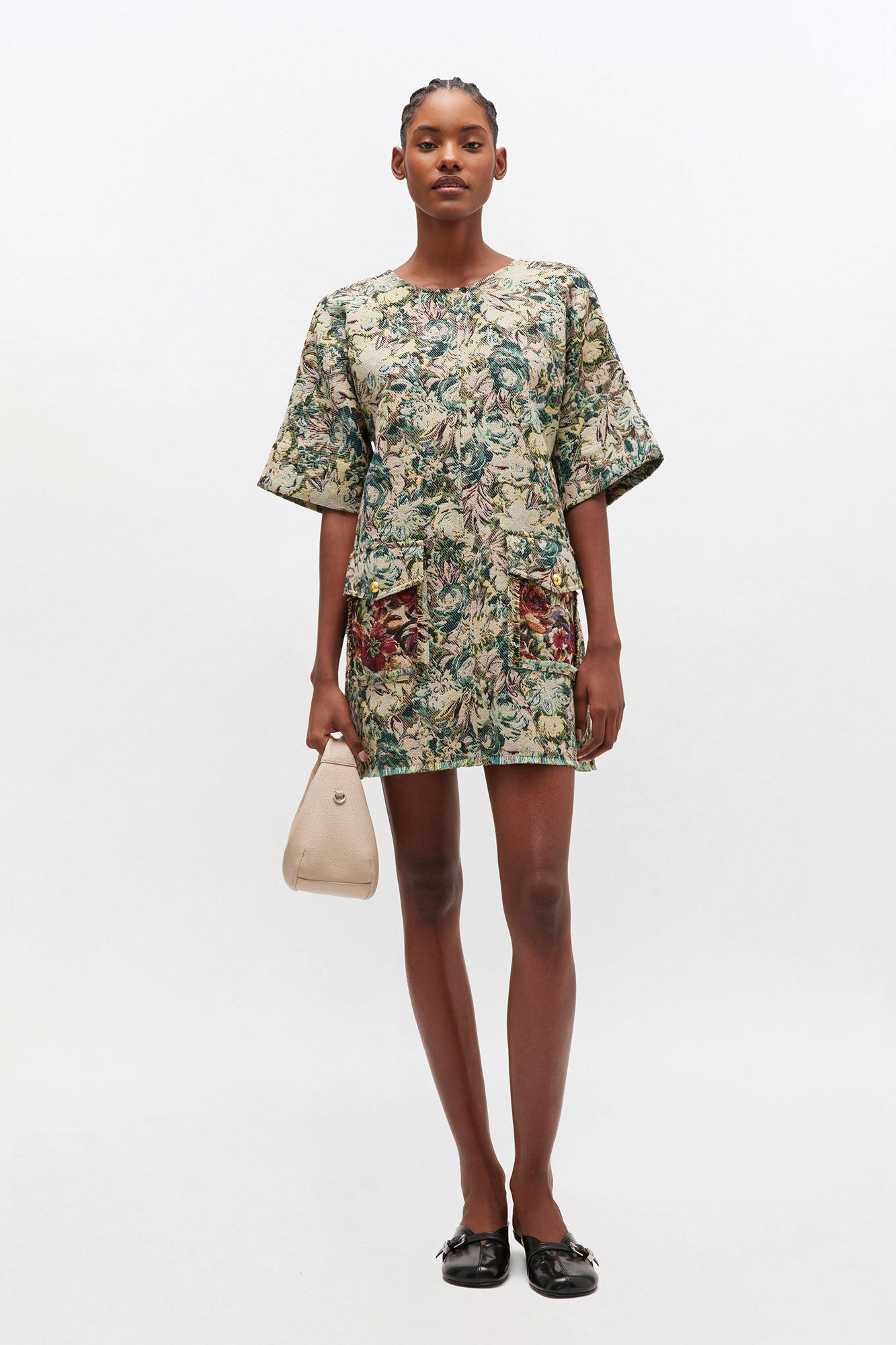 Robe kimono à motif tapisserie, Recycled Cotton, in colour Jadeite - 1 - GANNI