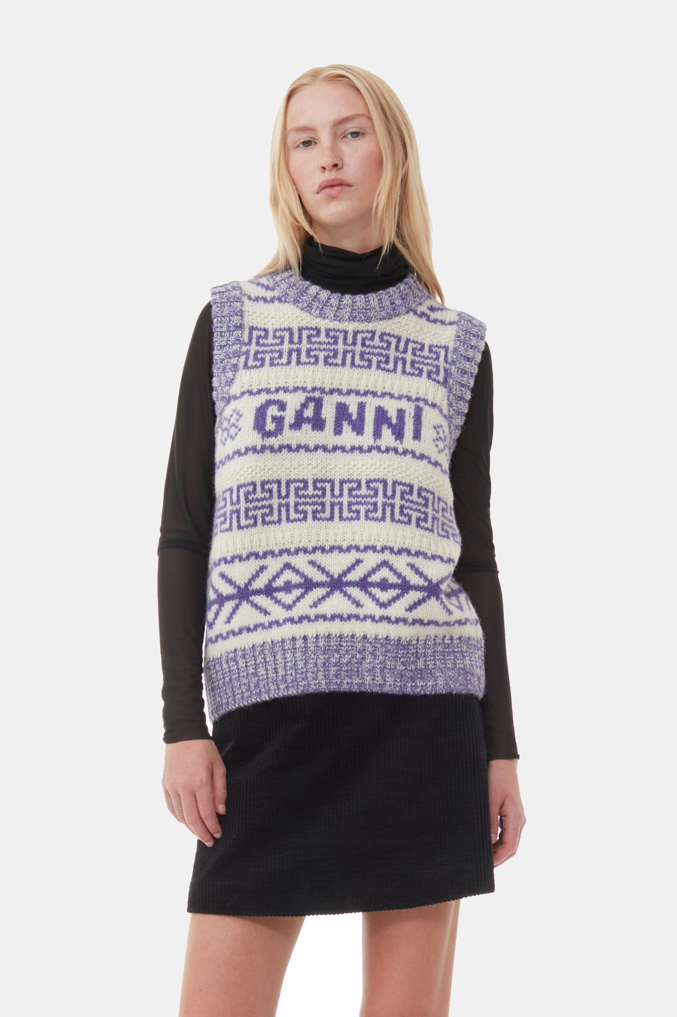 Purple Lambswool O-neck Vest, Organic Wool, in colour Simply Purple - 1 - GANNI