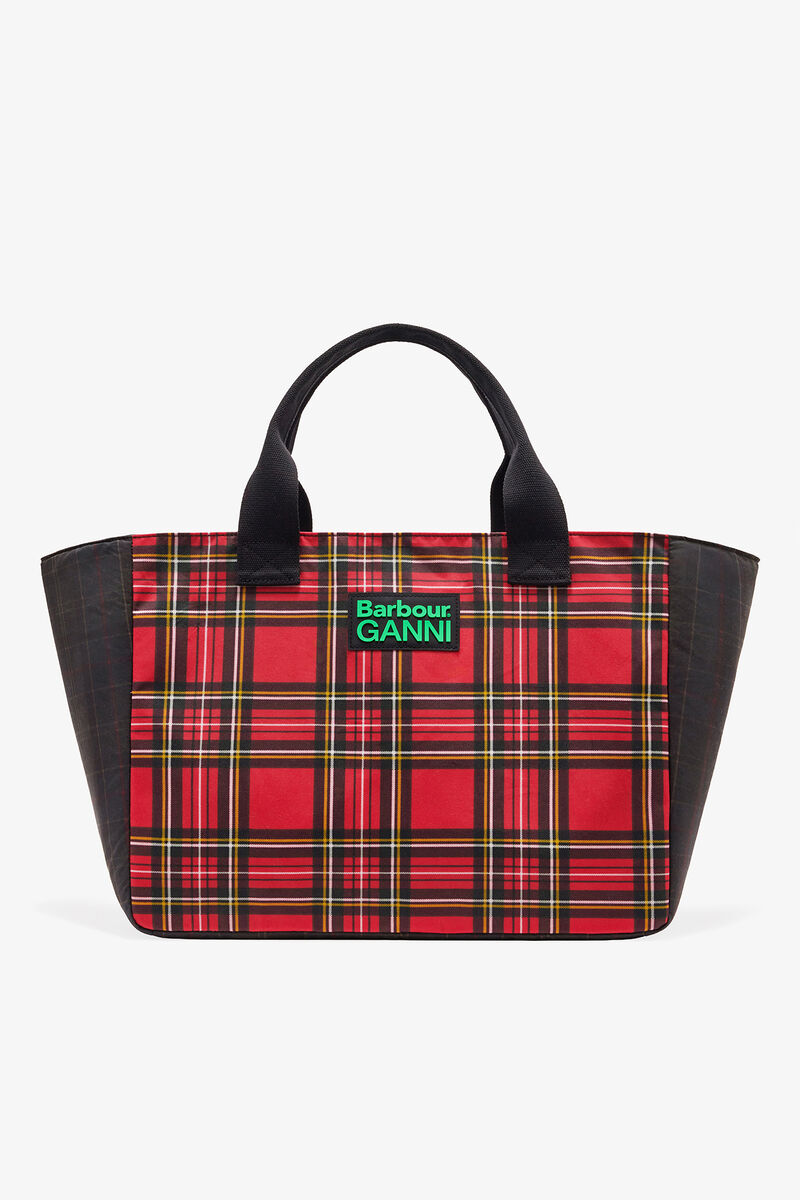 Red Tartan Tote, Cotton, in colour Dark Green - 1 - GANNI