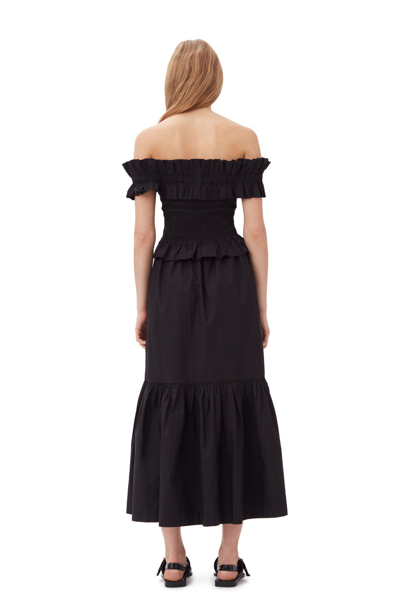Cotton Poplin Maxi Flounce Skirt, Cotton, in colour Black - 6 - GANNI