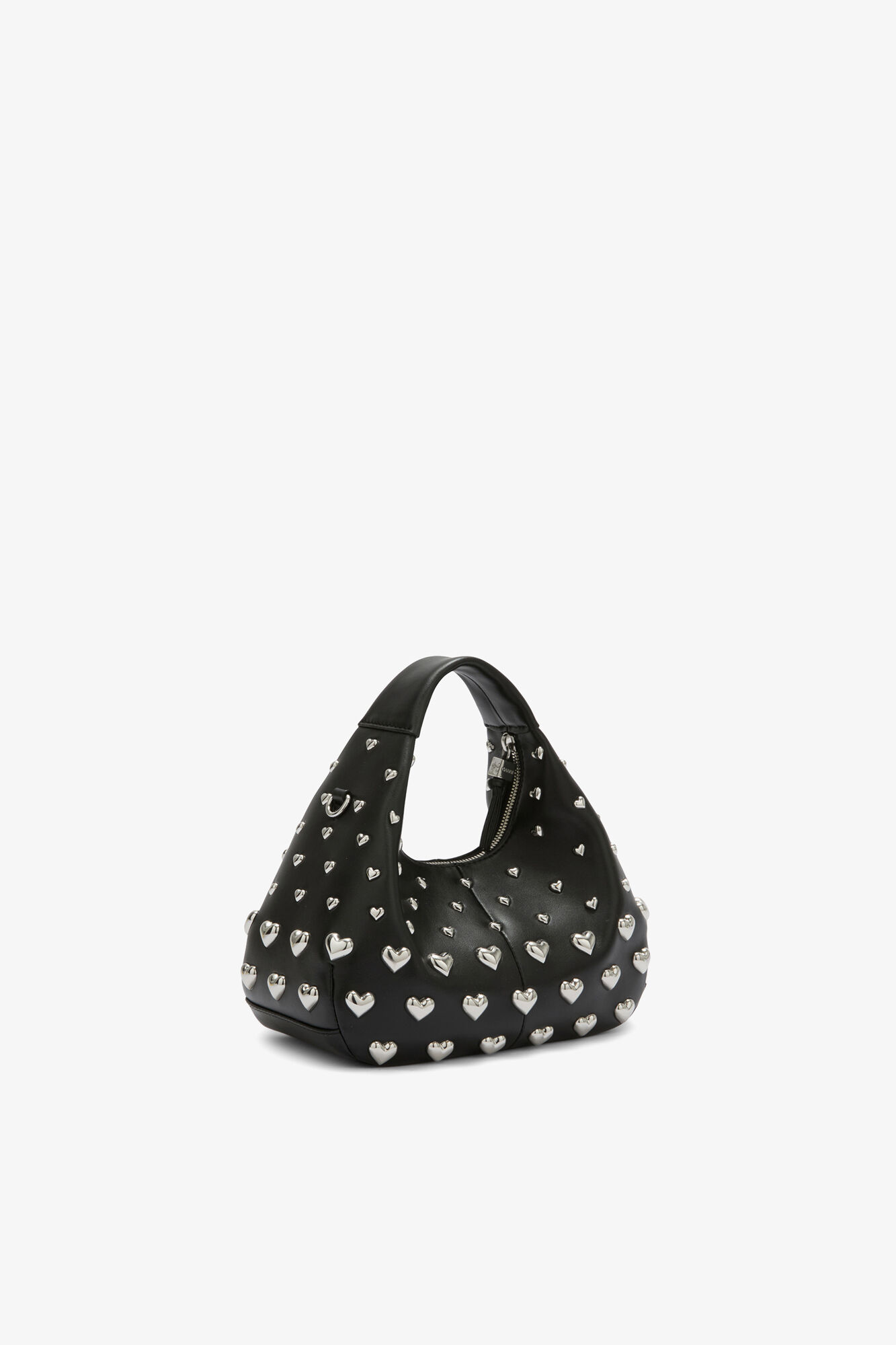 Mini Hobo Bag with Heart Studs, Recycled Leather, in colour Black - 2 - GANNI