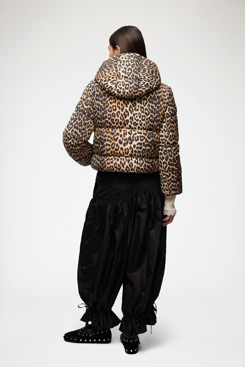 Mini Puffer in Leopard Nylon, Recycled Polyamide, in colour Almond Milk - 3 - GANNI