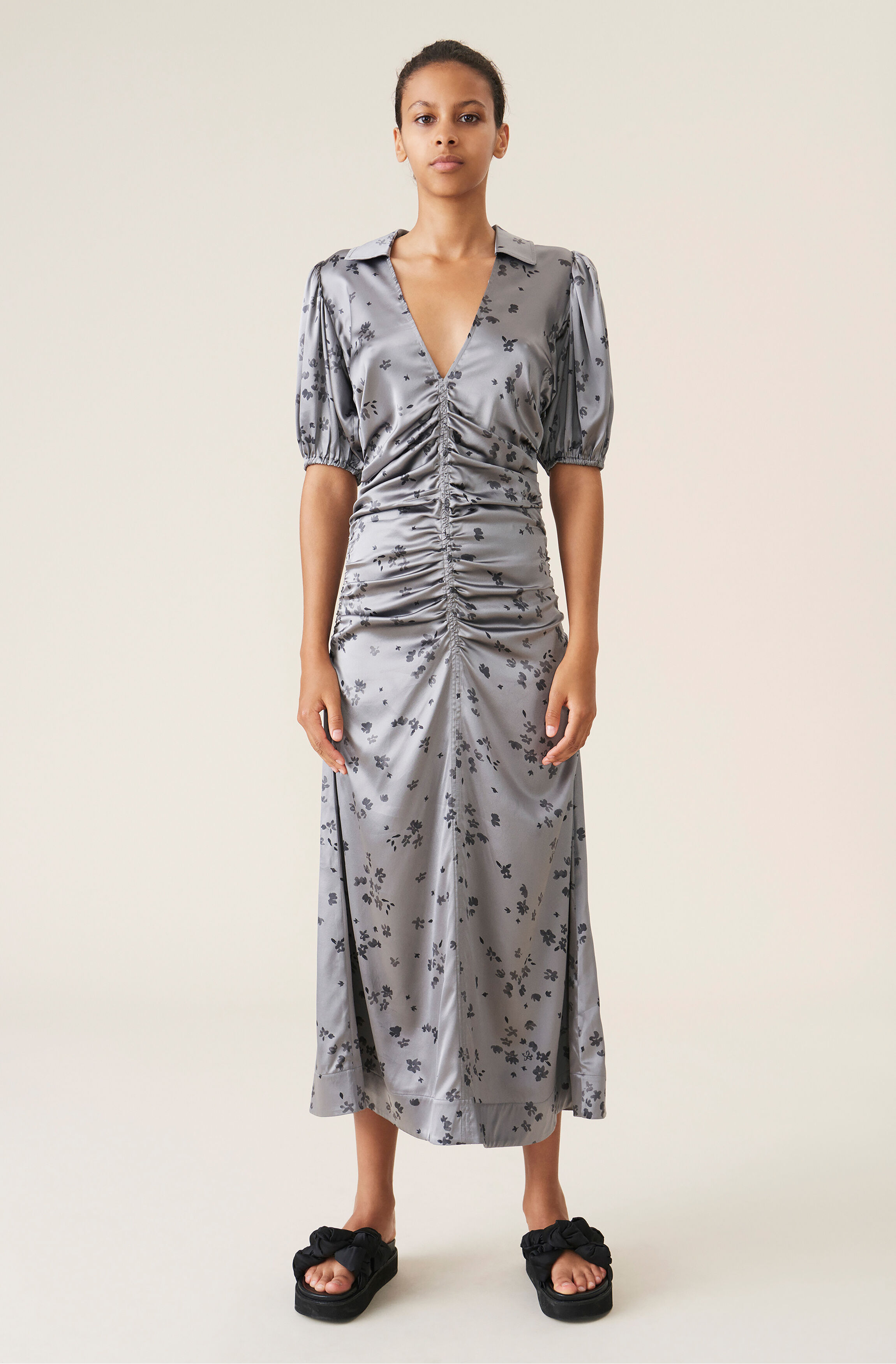 Silk stretch satin dress ganni clearance