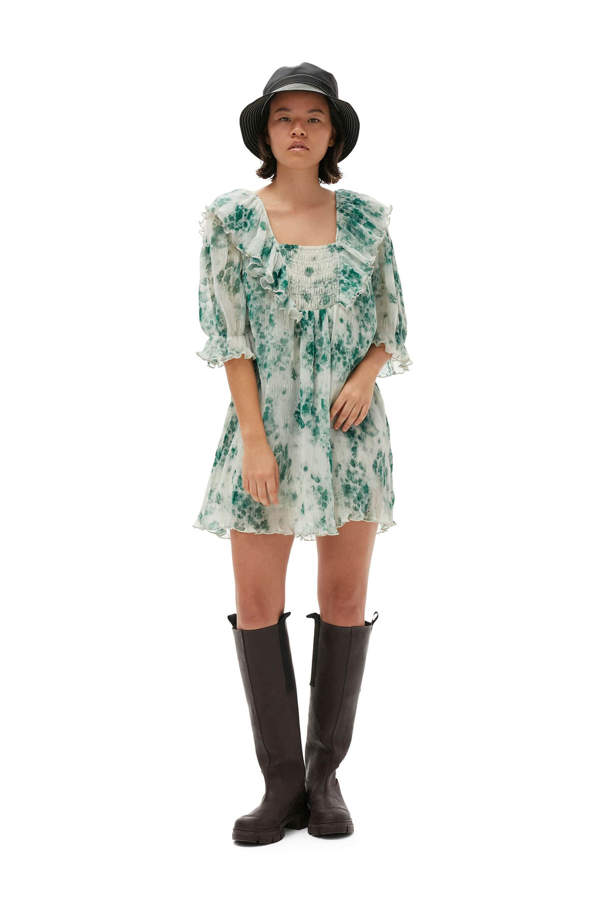 ganni georgette mini dress + NET SUSTAIN pleated leopard-print recycled-georgette mini dress - leopard print
