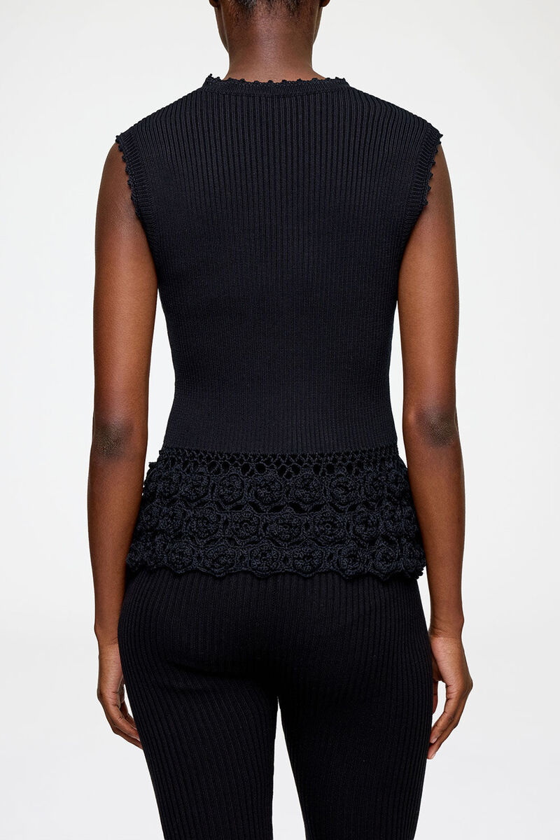 Gilet crochet&eacute; en coton, Organic Cotton, in colour Black - 3 - GANNI