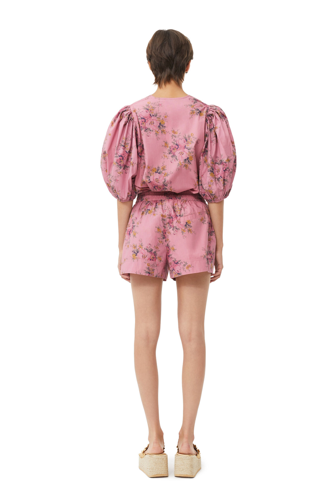 Printed Cotton V-neck Bluse, Cotton, in colour Orchid Smoke - 3 - GANNI