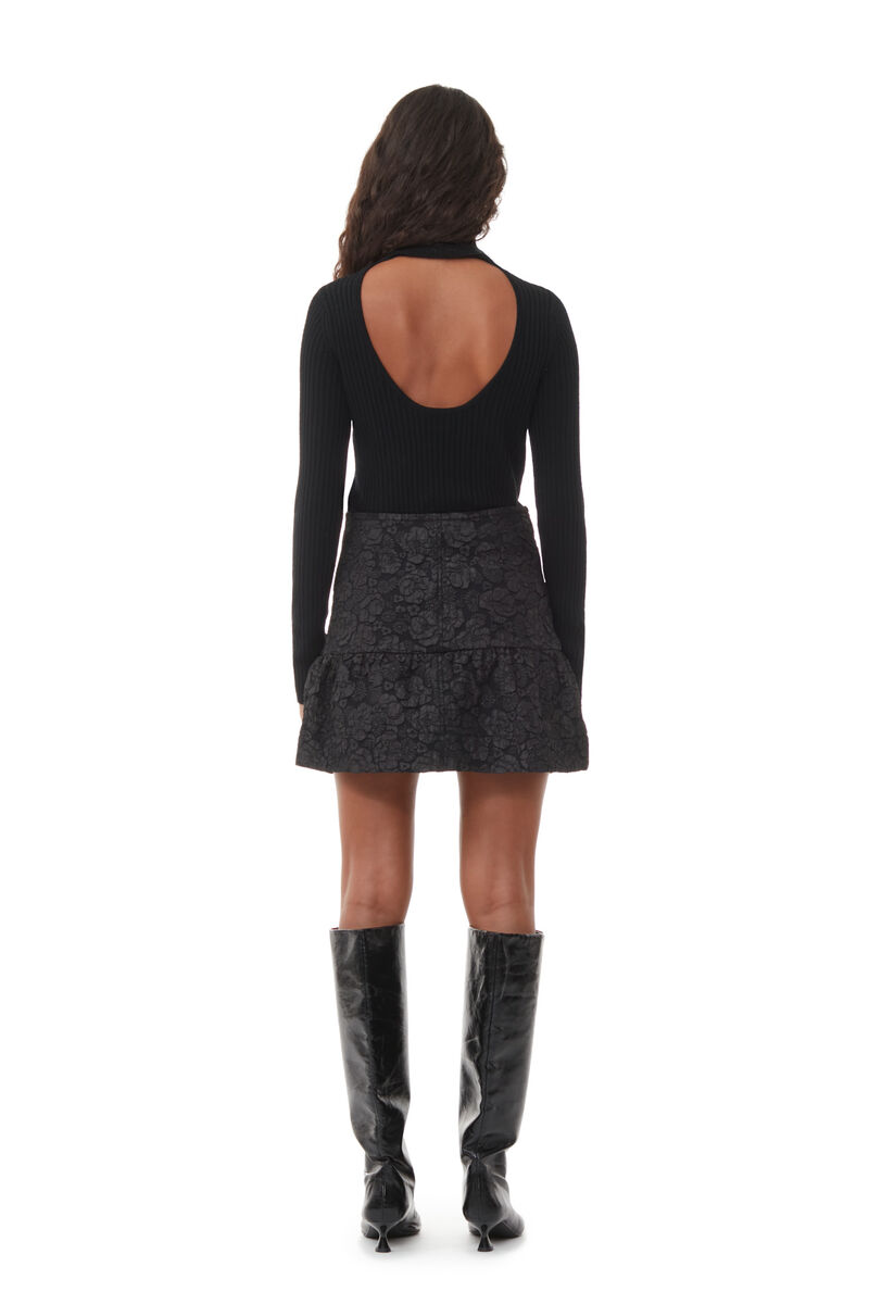 Black Jacquard Mini Skirt, Polyester, in colour Black - 3 - GANNI
