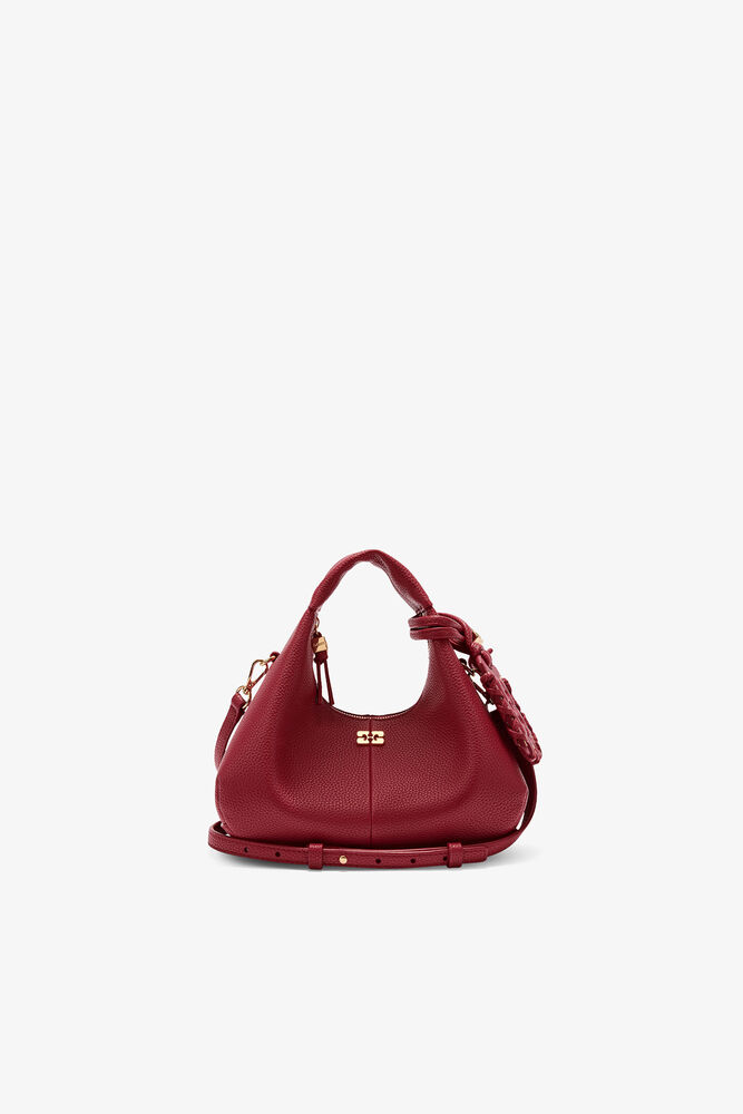 Grained Mini Hobo Bag, Red Dahlia
